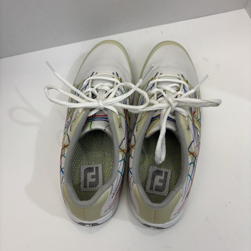 FootJoy SuperFlex Spikeless Golf Shoes Womens‎ 7.5M White Map Print 92913 Retro - Picture 8 of 13